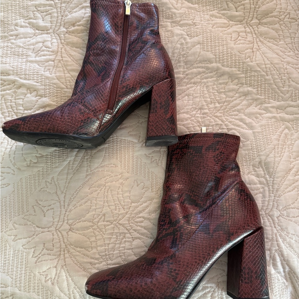 Franco Sarto Red Heeled Boots with Chunky Block Heel